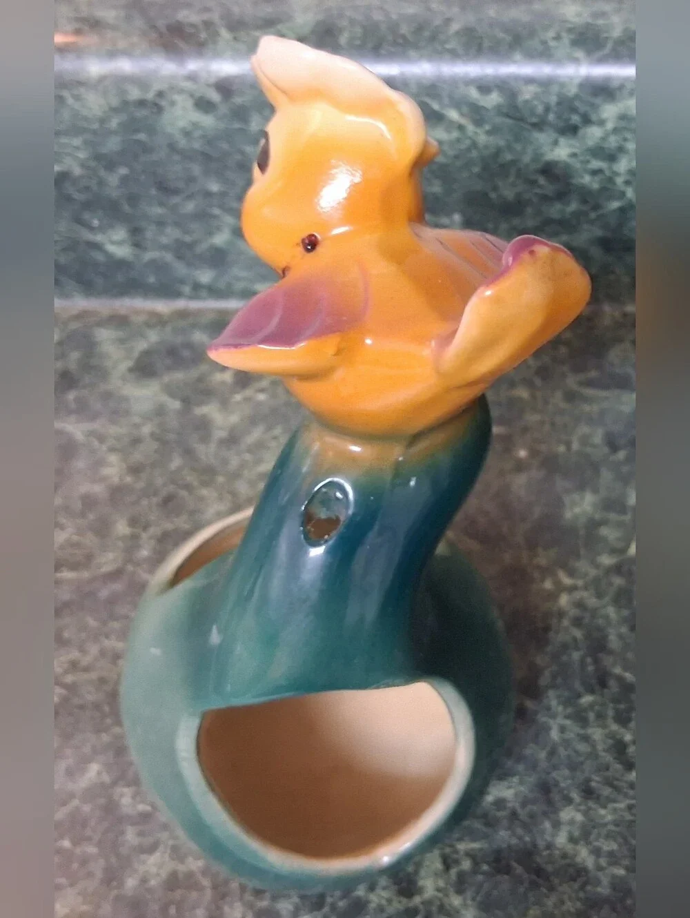 Vintage Pottery Bird Wearing Hat on a Gourd Anthropomorphic Succulent Planter
